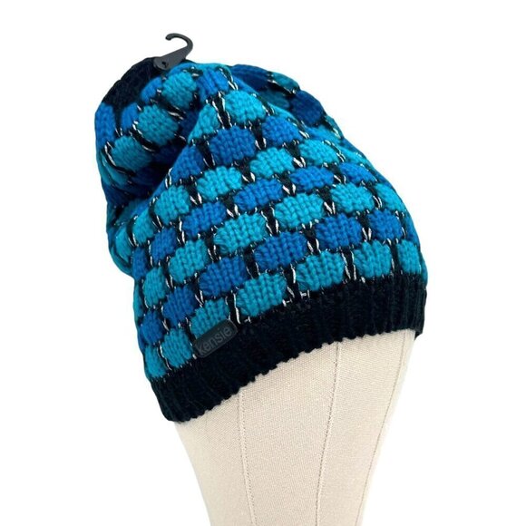 NWT KENSIE Knit Beanie & Infinity Scarf Set 2PCs Blue Turquoise Geometric - Picture 7 of 16